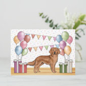 レッドゴールデンレトリエバーカラフルパステル誕生日 招待状 (スタンド正面)