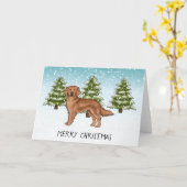 レッドゴールデンレトリエバードッグウィンターメリークリスマス カード (黄色い花)