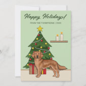 レッドゴールデンレトリエバードッググリーンクリスマスツリー シーズンカード (正面)