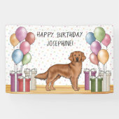 レッドゴールデンレトリエバードッグパカラフルステル誕生日 横断幕 (横)