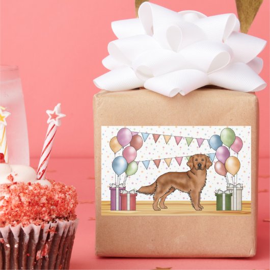 レッドゴールデンレトリエバードッグパカラフルステル誕生日 長方形シール (パーティー)