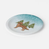 レッドゴールデンレトリエバードッグブルーウィンタークリスマス ペーパープレート (アングル)