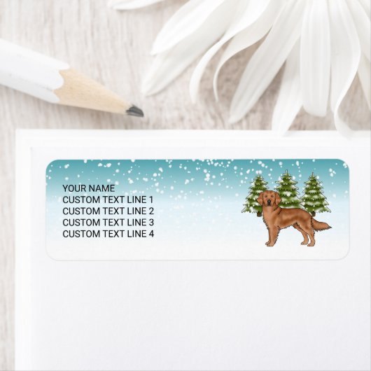 レッドゴールデンレトリエバードッグブルーウィンタークリスマス ラベル (インサイチュ)