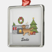 レッドゴールデンレトリエバーフェスティバルルーム&名前 メタルオーナメント (左)