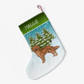 レッドゴールデンレトリエバーブルークリスマス名前をカスタムする スモールクリスマスストッキング (裏面 (吊り時))