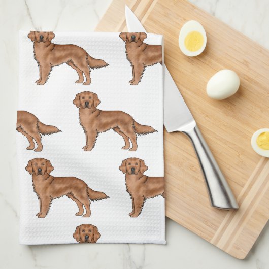 レッドゴールデンレトリバーかわいい漫画の犬のパターン キッチンタオル (四つ折り)