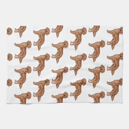 レッドゴールデンレトリバーかわいい漫画の犬のパターン キッチンタオル (横)