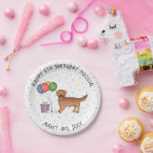 レッドゴールデンレトリバーかわいい漫画の犬 – 誕生日 ペーパープレート (パーティー)