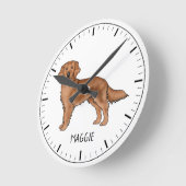 レッドゴールデンレトリバーかわいい犬と名前をカスタムする ラウンド壁時計 (傾斜)