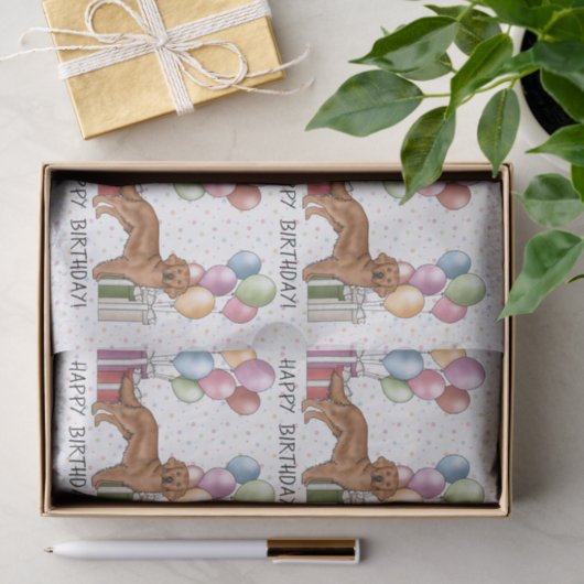 レッドゴールデンレトリバードッグカラフルハッピーバースデー 薄葉紙 (ギフト)