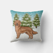レッドゴールデンレトリバーブルーウィンタークリスマス クッション (裏面)