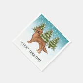 レッドゴールデンレトリバーブルーウィンタークリスマス スタンダードカクテルナプキン (角)