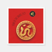 レッドゴールデン中国のスネークペーパーカット2025年N スタンダードカクテルナプキン (正面)