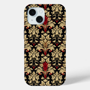 レッドゴールデン抽象芸術パターン iPhone 15ケース