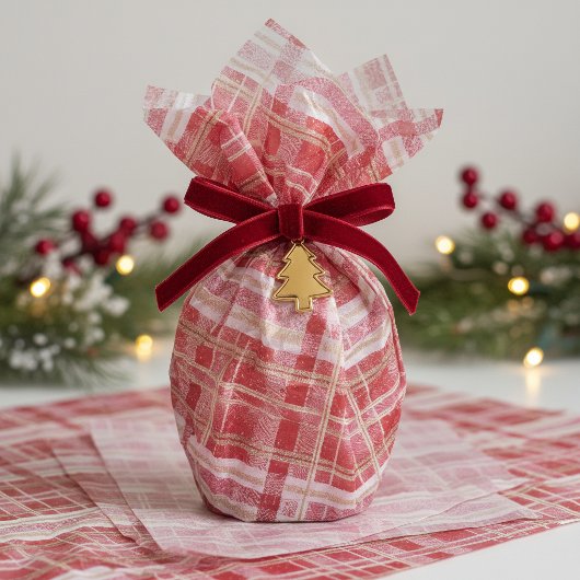 レッドゴールドのクリスマス柄チェック#2 ID1009 薄葉紙