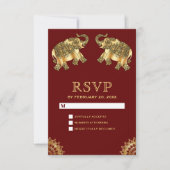 レッドゴールドの民族風象のインドRSVP 出欠カード (正面)