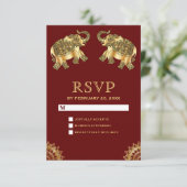 レッドゴールドの民族風象のインドRSVP 出欠カード (スタンド正面)