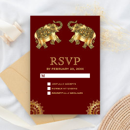 レッドゴールドの民族風象のインドRSVP 出欠カード