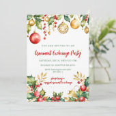 レッドゴールドの華やかなオーナメント交換 クリスマスパーティー 招待状 (スタンド正面)