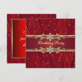 レッドゴールドの誕生日パーティー招待状 招待状 (正面/裏面)