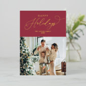 レッドゴールドエレガントフォイルハッピーホリデーズクリスマス 箔シーズンカード (立ち正面)