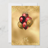 レッドゴールドグリッター ティアラドレス スイート16 誕生日 招待状 (裏面)
