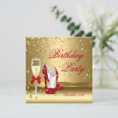レッドゴールドコンフェッティシャンパンヒール誕生日パーティー2 招待状 (スタンド正面)