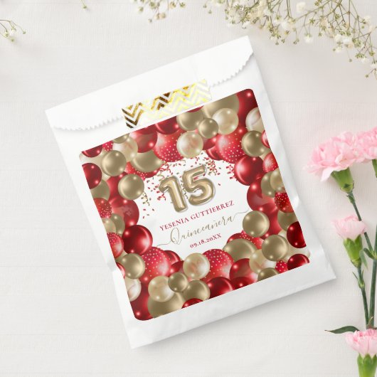 レッドゴールドスパークル キンセアニエラ風船 フェイバーバッグ (封をした状態)