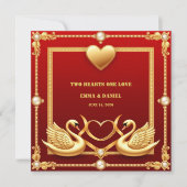 レッドゴールドスワン ウェディングペア デコレーション 💍 (正面)