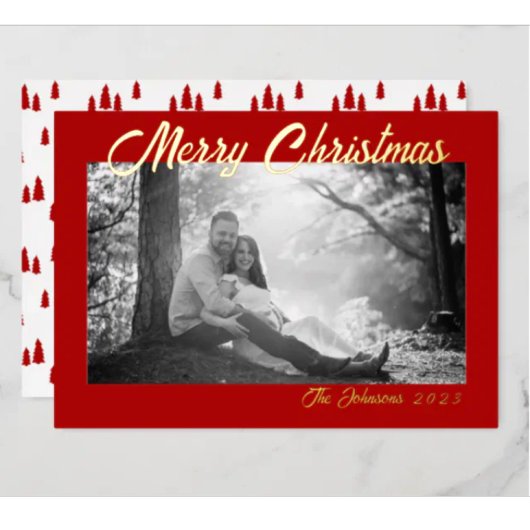 レッドゴールドフォイルクリスマスツリーパターンカード 箔シーズンカード