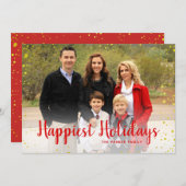 レッドゴールドフォイルドットハッピーホリデーカード シーズンカード (正面/裏面)