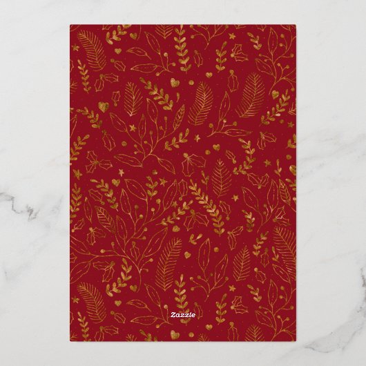 レッドゴールドフォイル5フォトファミリークリスマスカード 箔招待状 (裏面)