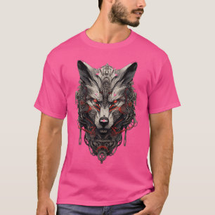 レッドサイボーグウルフメカサイバーパンク Tシャツ