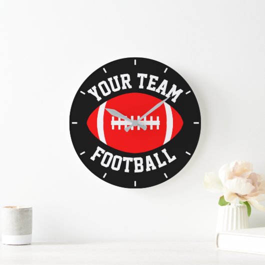 レッドサッカーカスタムチーム名と背景色 ラージ壁時計 (ホーム)
