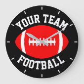 レッドサッカーカスタムチーム名と背景色 ラージ壁時計 (正面)