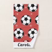 レッドサッカークリスマススタイルボール&スノーキッズ名 バスタオルセット (ハンドタオル)