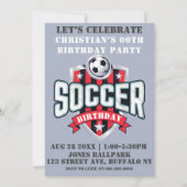 レッドサッカーテーマバースデーパーティ招待状 (正面)
