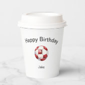 レッドサッカーボールカスタム誕生日パーティー 紙コップ (正面)