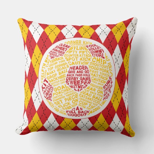 レッドサッカーボールタイポグラフィ装飾用クッション クッション (正面)