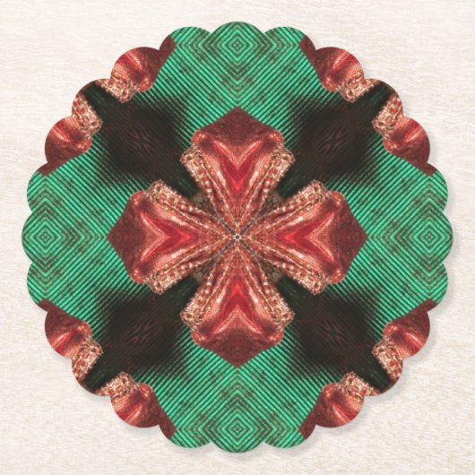 レッドサテンボウグリーンクロスリボン ペーパーコースター (正面)