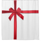レッドサテンリボンボウクリスマスホリデーパーティー シャワーカーテン (正面)