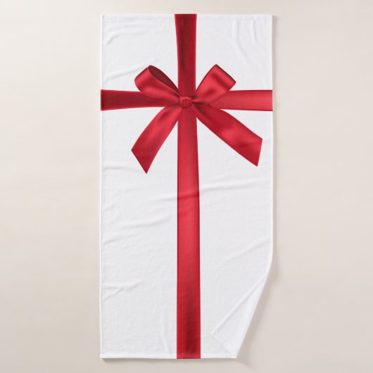 レッドサテンリボンボウクリスマスホリデーパーティー バスタオルセット (バスタオル)