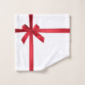 レッドサテンリボンボウクリスマスホリデーパーティー バスタオルセット (ウォッシュタオル)