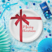 レッドサテンリボンボウクリスマスホリデーパーティー ペーパープレート (パーティー)