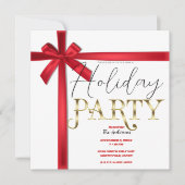 レッドサテンリボンボウクリスマスホリデーパーティー 招待状 (正面)