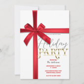 レッドサテンリボンボウクリスマスホリデーパーティー 招待状 (正面)