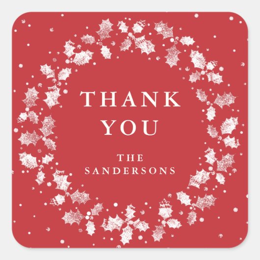 レッドサンキュークリスマスホリーリース スクエアシール (正面)