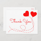 レッドサンキュー結婚のハートバルーンブライダルシャワー ポストカード (正面/裏面)
