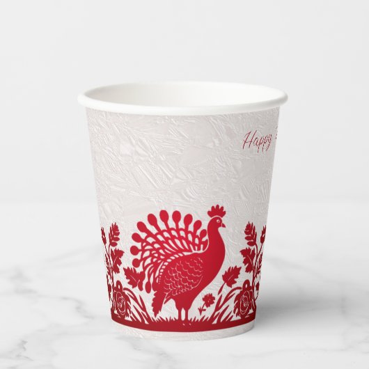 レッドサンクスギビングトルコフローラ紙カップ 紙コップ (正面)