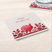 レッドサンクスギビングトルコフローラ紙コースター スクエアペーパーコースター (アングル)